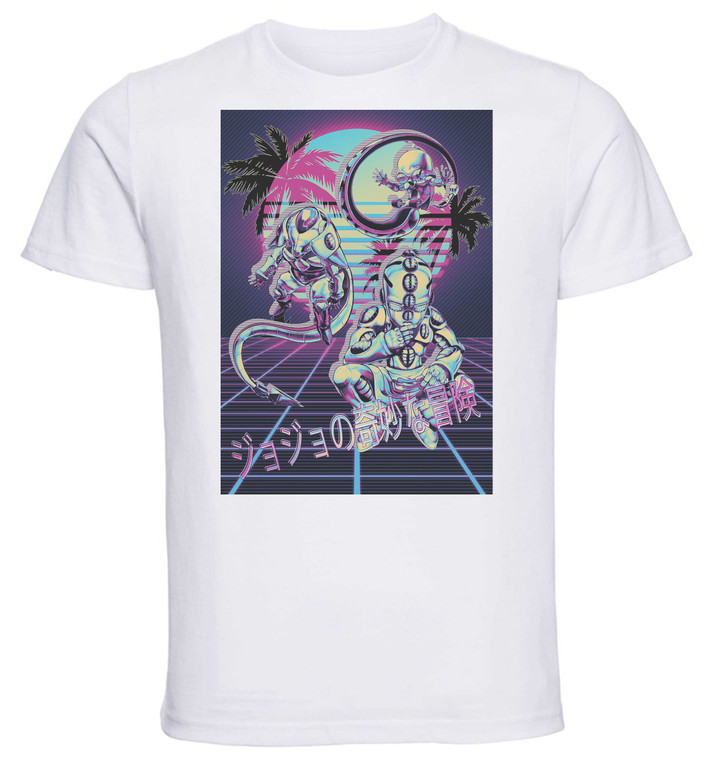 T-Shirt Unisex - White - Vaporwave 80s Style - Jojo's Bizarre Adventure - Diamond is Unbreakable - Echoes Acts