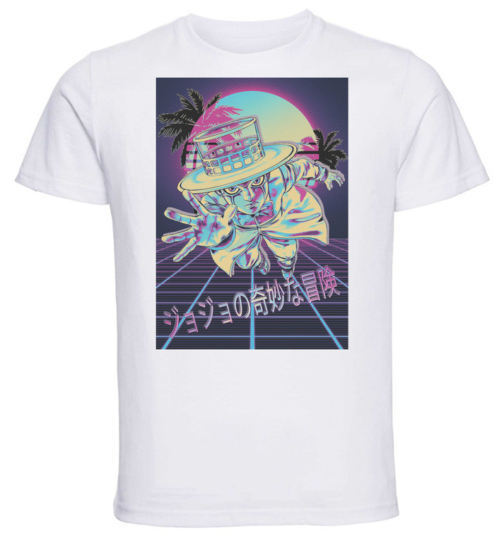 T-Shirt Unisex - White - Vaporwave 80s Style - Jojo's Bizarre Adventure - Diamond is Unbreakable - Heaven's Door