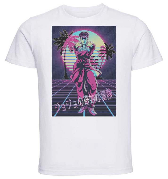 T-Shirt Unisex - White - Vaporwave 80s Style - Jojo's Bizarre Adventure - Diamond is Unbreakable - Josuke Higashikata Variant 01