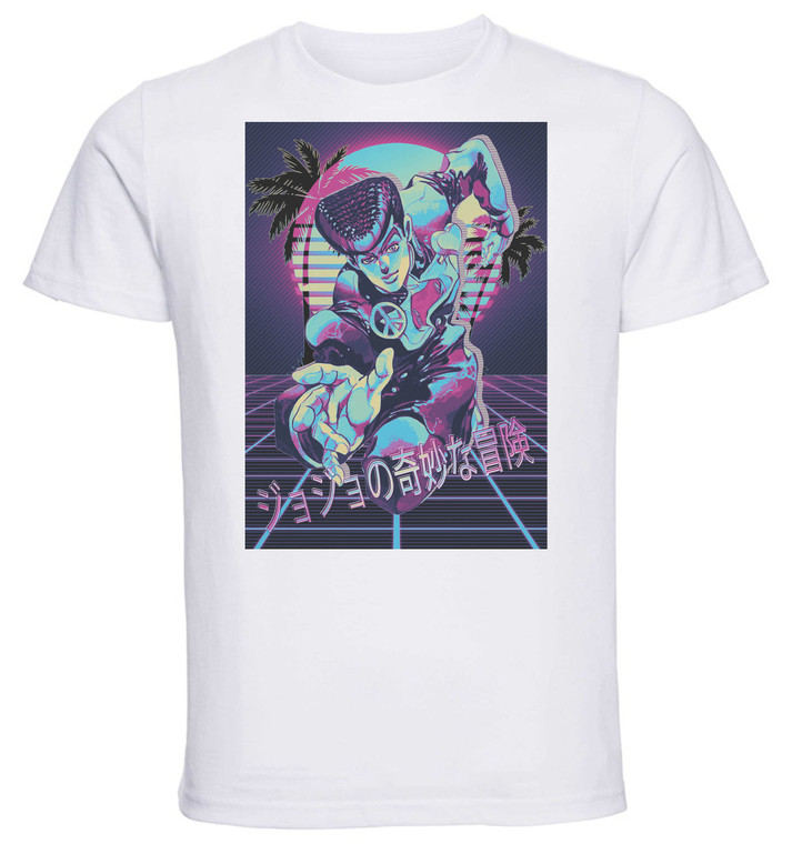 T-Shirt Unisex - White - Vaporwave 80s Style - Jojo's Bizarre Adventure - Diamond is Unbreakable - Josuke Higashikata Variant 02 T-Shirt Unisex - White - Vaporwave 80s Style - Jojo's Bizarre Adventure - Diamond is Unbreakable - Josuke Higashikata Variant 02