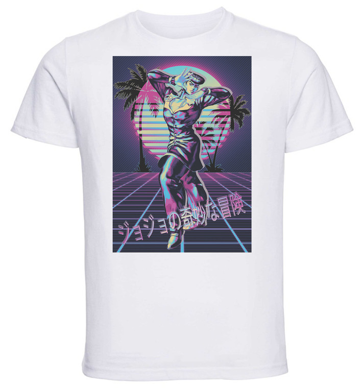 T-Shirt Unisex - White - Vaporwave 80s Style - Jojo's Bizarre Adventure - Diamond is Unbreakable - Josuke Higashikata Variant 03