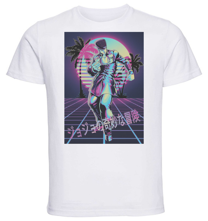 T-Shirt Unisex - White - Vaporwave 80s Style - Jojo's Bizarre Adventure - Diamond is Unbreakable - Josuke Higashikata