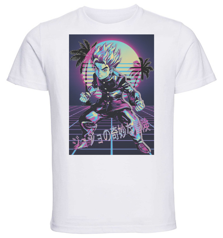 T-Shirt Unisex - White - Vaporwave 80s Style - Jojo's Bizarre Adventure - Diamond is Unbreakable - Koichi Hirose Variant 01