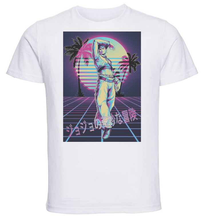 T-Shirt Unisex - White - Vaporwave 80s Style - Jojo's Bizarre Adventure - Diamond is Unbreakable - Rohan Kishibe