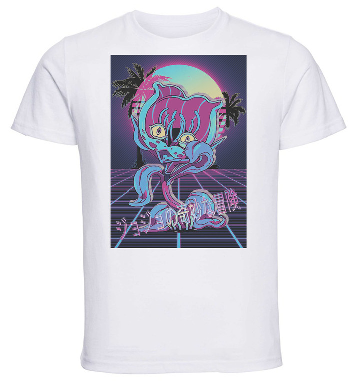 T-Shirt Unisex - White - Vaporwave 80s Style - Jojo's Bizarre Adventure - Diamond is Unbreakable - Stray Cat