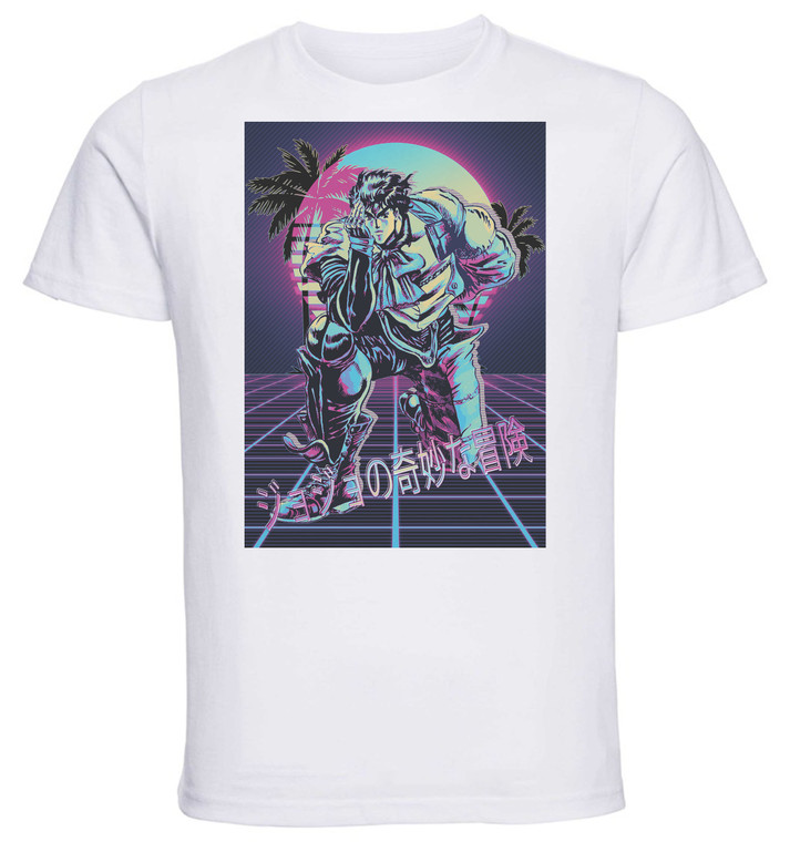 T-Shirt Unisex - White - Vaporwave 80s Style - Jojo's Bizarre Adventure - Phanthom Blood - Jonathan Joestar Variant 01
