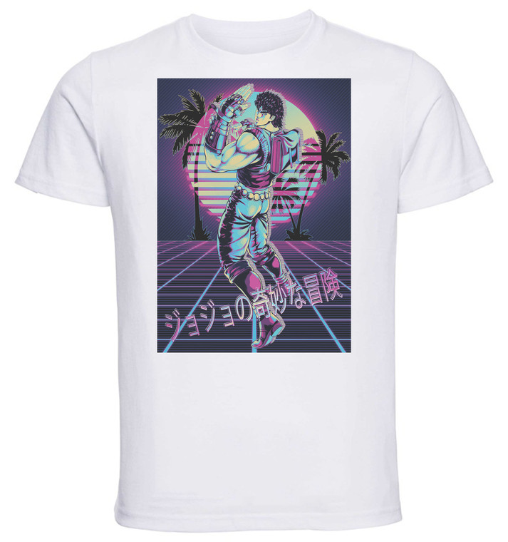 T-Shirt Unisex - White - Vaporwave 80s Style - Jojo's Bizarre Adventure - Phanthom Blood - Jonathan Joestar Variant 02
