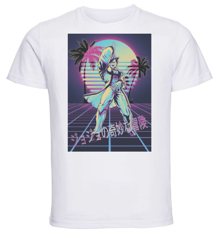 T-Shirt Unisex - White - Vaporwave 80s Style - Jojo's Bizarre Adventure - Phanthom Blood - Will A. Zeppeli Variant 01