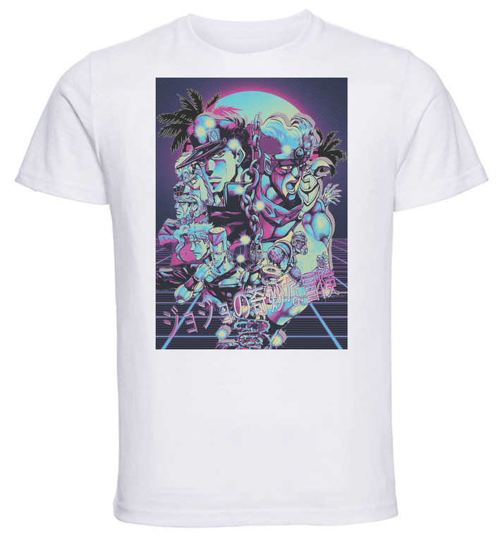 T-Shirt Unisex - White - Vaporwave 80s Style - Jojo's Bizarre Adventure - Stardust Crusaders - Characters