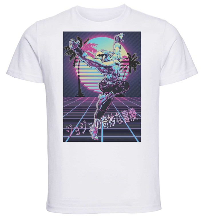 T-Shirt Unisex - White - Vaporwave 80s Style - Jojo's Bizarre Adventure - Stardust Crusaders - Magician's Red