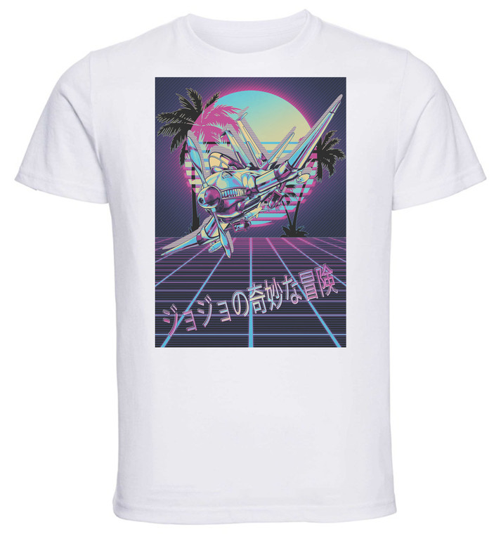 T-Shirt Unisex - White - Vaporwave 80s Style - Jojo's Bizarre Adventure - Vento Aureo - Aerosmith