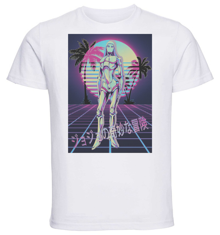 T-Shirt Unisex - White - Vaporwave 80s Style - Jojo's Bizarre Adventure - Vento Aureo - Moody Jazz