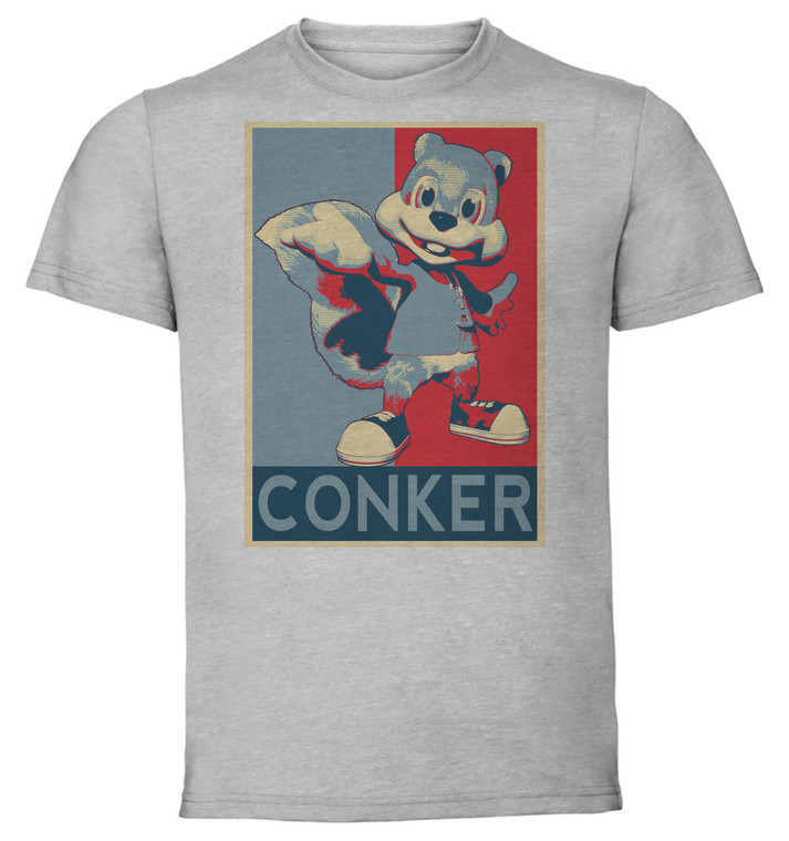 T-Shirt Unisex - Grey - Propaganda - Conker's Bad Fur Day - Conker the Squirrel