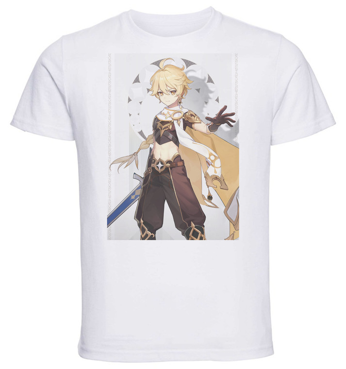 T-Shirt Unisex White - Videogame - Genshin Impact - Traveler male