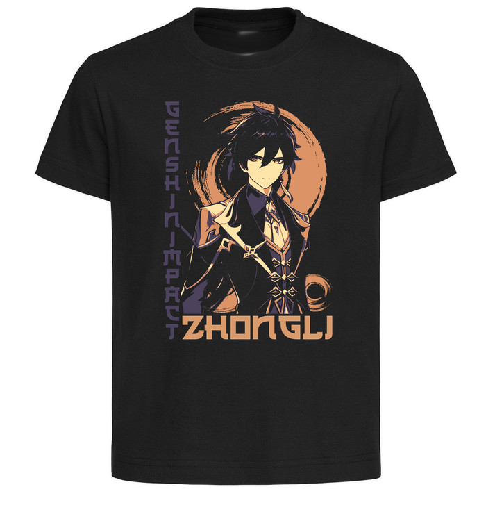 T-Shirt Unisex Black Japanese Style - Genshin Impact - Zhongli
