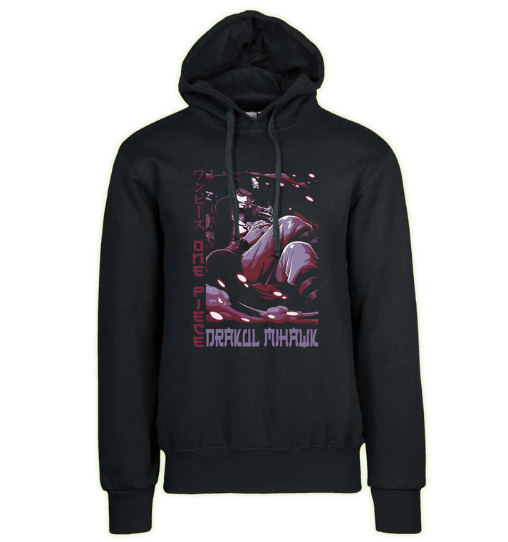 Hoodie Unisex Black Japanese Style - One Piece - Drakul Mihawk SA0956