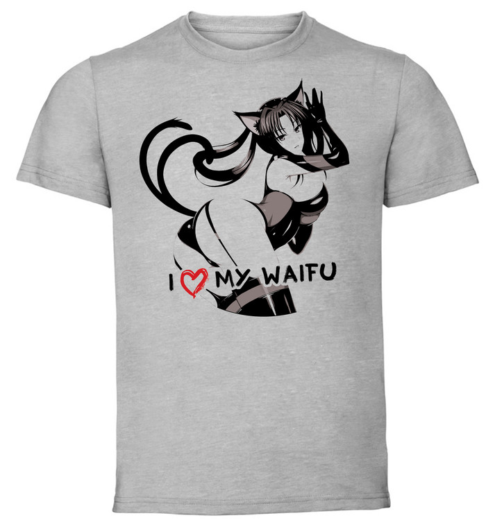 T-Shirt Grey - Black Ink Waifu - High School DxD - Kuroka - PE0375