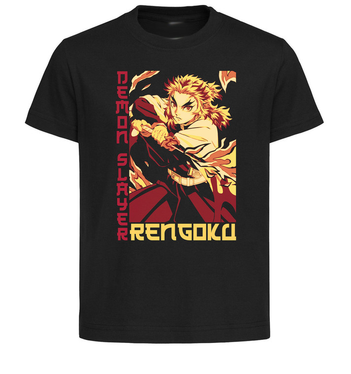 T-Shirt Unisex Black Japanese Style - Demon Slayer - Rengoku Kyojuro - SA1163