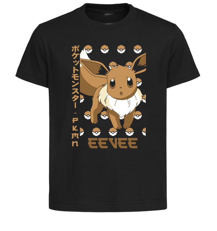 T-Shirt Unisex Black Japanese Style - Pocket Monsters - Eevee - LL3691