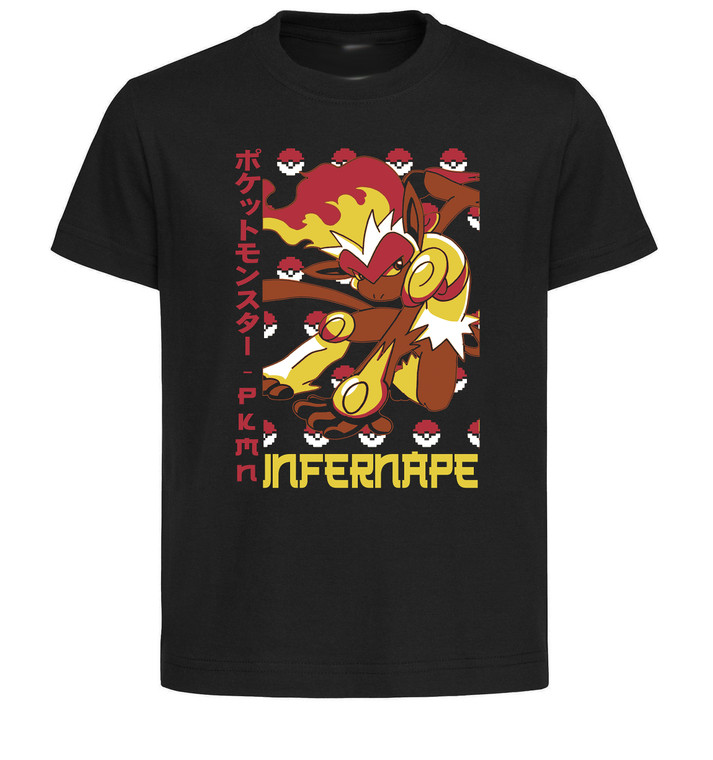 T-Shirt Unisex Black Japanese Style - Pocket Monsters - Infernape - LL3715