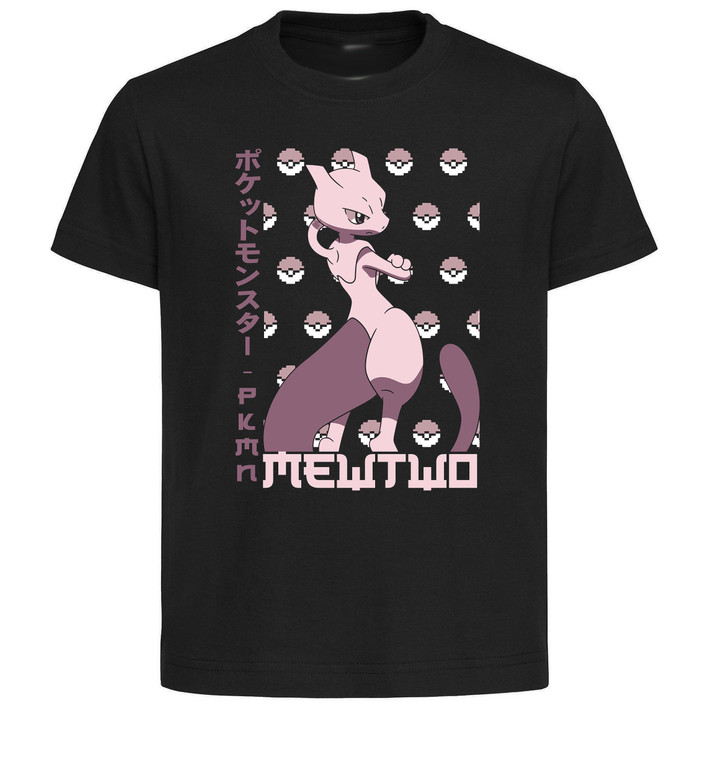T-Shirt Unisex Black Japanese Style - Pocket Monsters - Mewtwo - LL3697