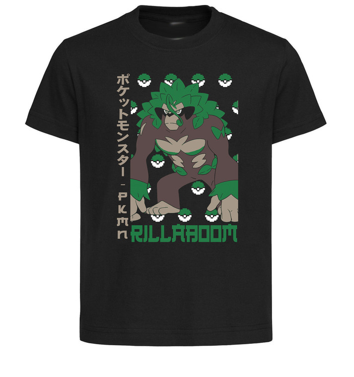 T-Shirt Unisex Black Japanese Style - Pocket Monsters - Rillaboom - LL3742
