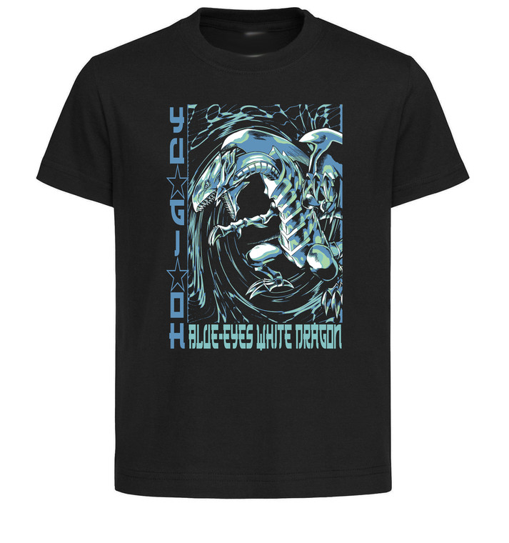 T-Shirt Unisex Black Japanese Style - Yu Gi Oh - Blue-Eyes White Dragon - LL3520