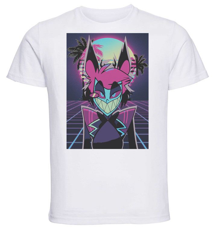 T-Shirt Unisex White Vaporwave 80s Style - Hazbin Hotel - Alastor SA1252