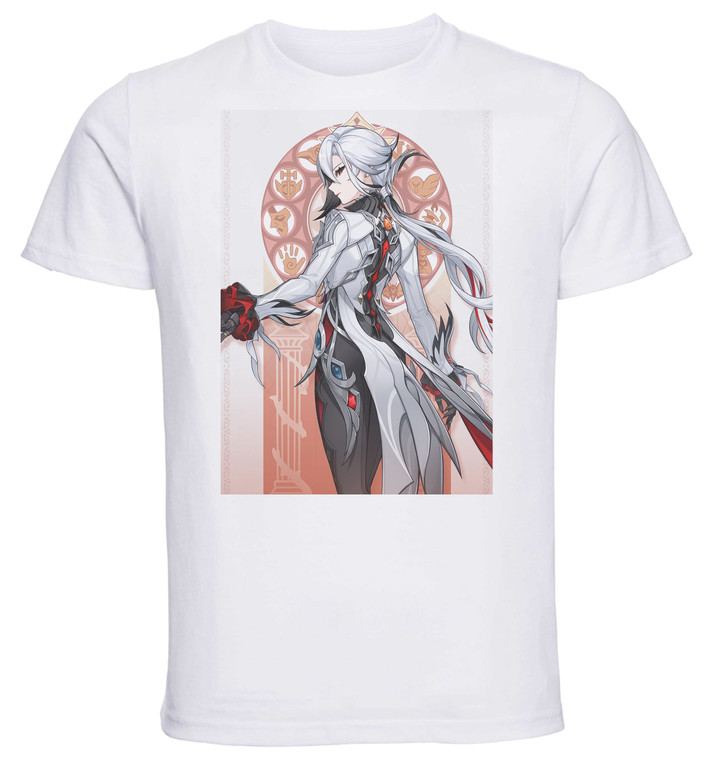 T-Shirt Unisex White Videogame - Genshin Impact - Arlecchino