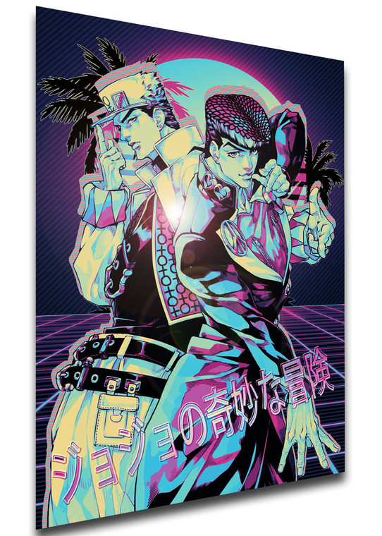 Poster - Vaporwave 80s Style - Jojo's Bizarre Adventure - Diamond is Unbreakable - Jotaro Kujo and Josuke Higashikata