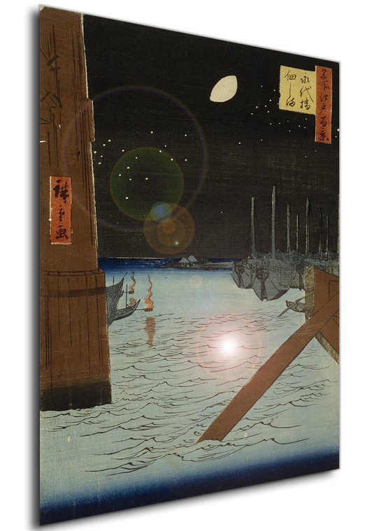 Poster - Ukiyo-e - Hiroshige - Moon over Ships Moored at Tsukuda Island from Eitai Bridge - 08