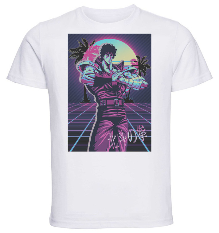 T-Shirt Unisex - White - Vaporwave 80s Style - Hokuto no Ken Ken il Guerriero - Kenshiro