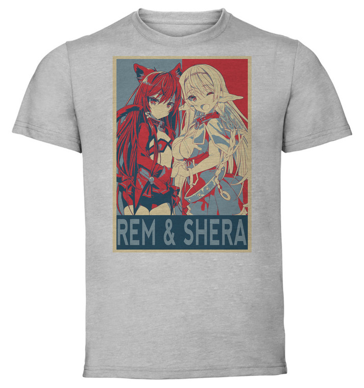 T-Shirt Unisex - Grey - Propaganda - How Not to Summon a Demon Lord - Isekaimaou - Rem & Shera