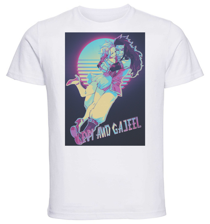 T-Shirt Unisex - White - Vaporwave 80s Style - Fairy Tail - Levy and Gajeel