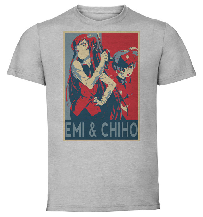 T-Shirt Unisex - Grey - Propaganda - The Devil is a Part-Timer - HATARAKU MAOU-SAMA - Emi & Chiho variant