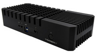 Side view of Tranquil Fanless Rugged NUC with fins on top to help dissipate the heat and multiple ports in the front Side view of Tranquil Fanless Rugged NUC with fins on top to help dissipate the heat and multiple ports in the front