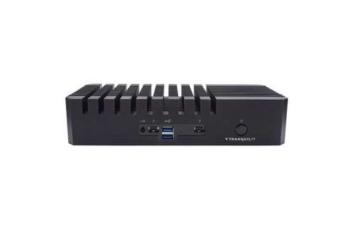 Tranquil IT Fanless NUC designed for efficient cooling. The front includes multiple ports: a USB 3.0, a USB Type-C. Tranquil IT Fanless NUC designed for efficient cooling. The front includes multiple ports: a USB 3.0, a USB Type-C.