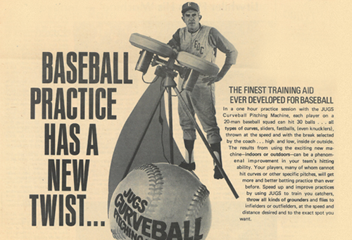 Founder John Paulson with the first JUGS Curveball Pitching Machine in 1971.