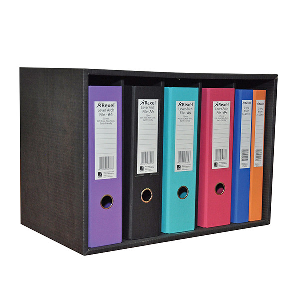 Rexpro Black Lever Arch File Storage Box with 5 Compartments