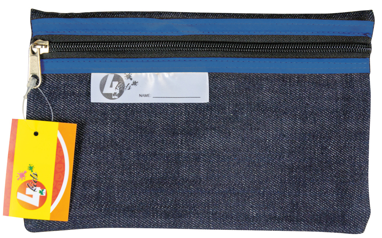 4KIDS School Pencil Bag Denim 22cm Blue - Durable Kids Pencil Case