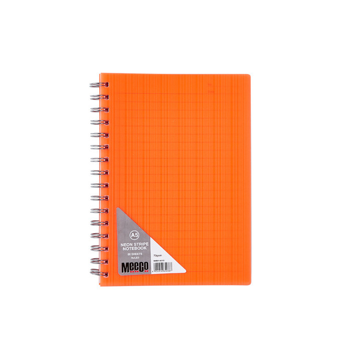 Meeco A5 Notebook with Neon Orange Stripe Pattern - Quality Spiral Bound