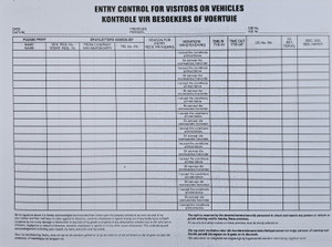 A4 Entry Book for Vehicles for Visit