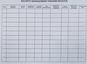 Security Management Firearm Register - 200 Page - A4 Landscape