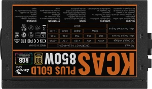 Aerocool KCAS PLUS Gold 850W RGB PSU - ATX 24 PIN; 2x 4+4PIN CPU; 8x SATA; 4x PATA; 3x PCIe 6+2PIN. 