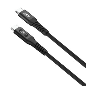 RCT USBC-USBC 2M Sync & Charge Cable (Black with LED Display)