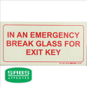 Photoluminescent 190mm Safety Sign F43 In An Emergency Break Glass For Exit Key - SNP19F43