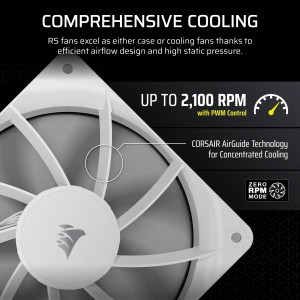 Corsair RS120, Fan, 12 cm, 420 RPM, 2100 RPM, 36 dB, 72.8 cfm