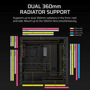 Corsair FRAME 5000D RS, Midi Tower, PC, Black, ATX, EATX, micro ATX, Mini-ITX, Plastic, Steel, Tempered glass, Gaming
