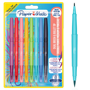 PAPER MATE Flair Dual Medium 0.7mm & Brush Tip 8's-NS2199386
