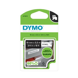 DYMO D1 Labelling Tape - Permanent Polyester - Black on White - 19mmx5.5m-DS0718070